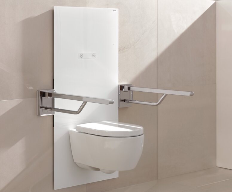 Module WC HEWI s50 Module WC réglable en hauteur avec barre d'appui rabattable